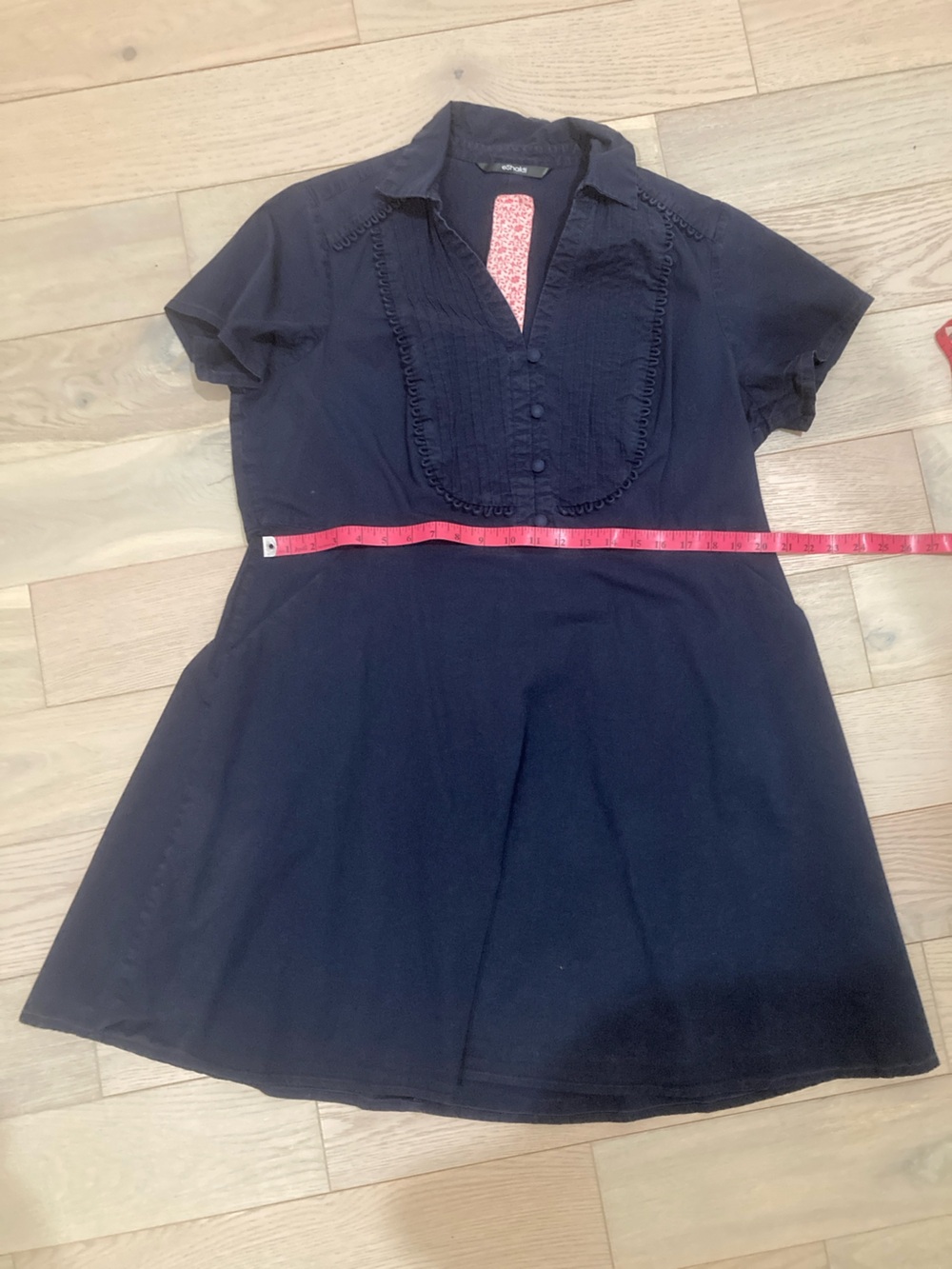 Navy Short Sleeve Tunic Dress with Pintuck Detail